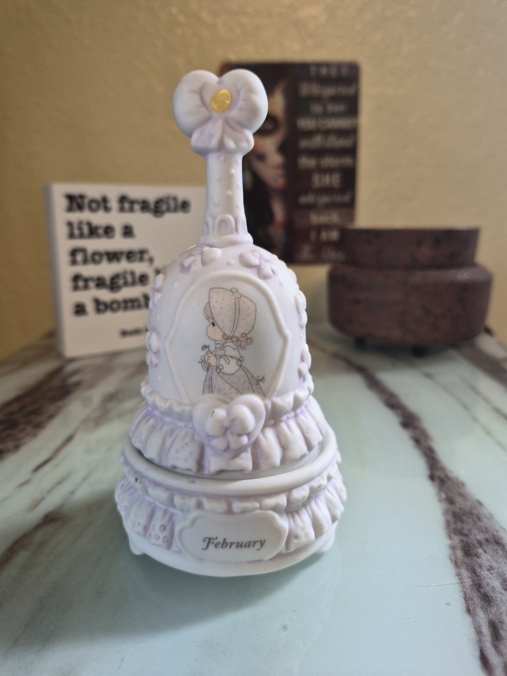 February Porcelain Bell/Trinket Box. Please Read Description.
